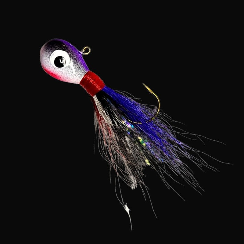 5 Popeye Bucktail Jig Head Striper Rockfish Rig Teaser Lure - Black w/Flash