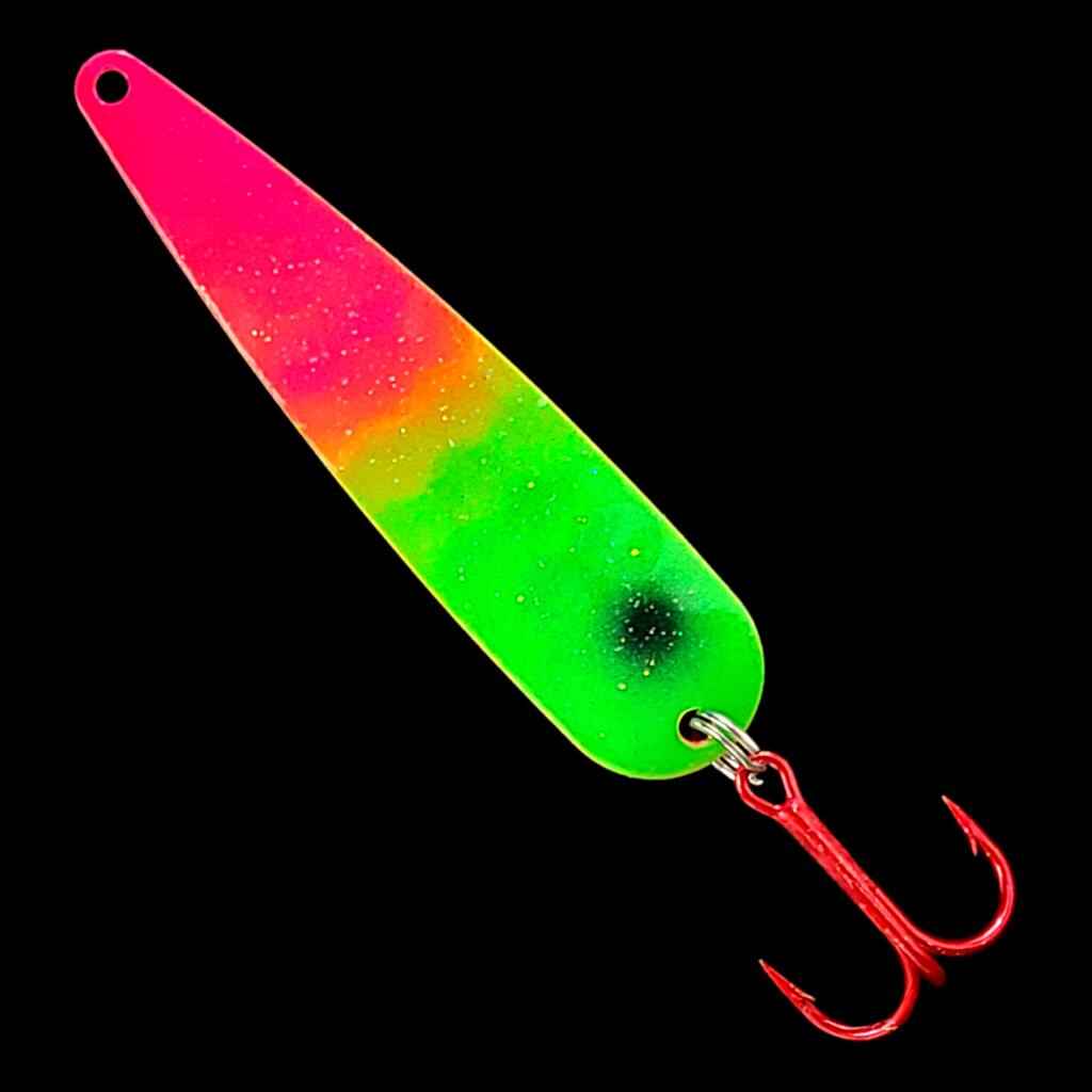 Pink Lime Attack Trolling Flutter Spoon.