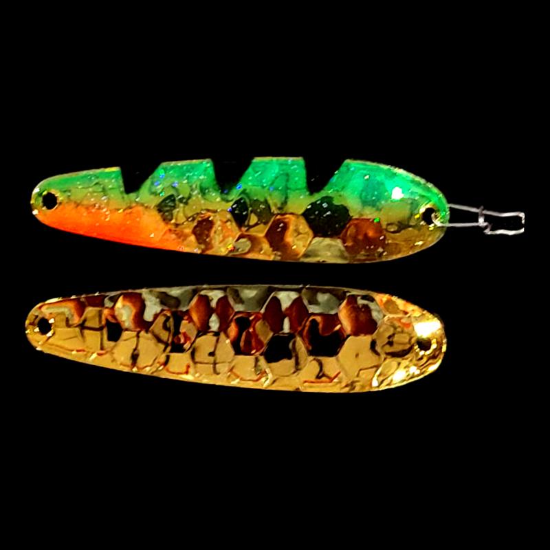 Bago Lures Golden Perch Crawler Dancer Spoon Harness with gold back.