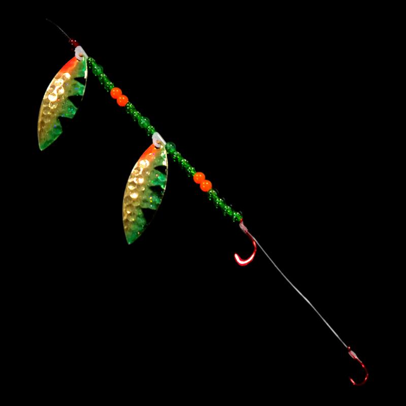 Golden Perch Tandem Willow Leaf Blade Crawler Harness SINGLE-TREBLE Hook Harness / #4 Willow Leaf Blade Harness / 60 Fluorocarbon Leader