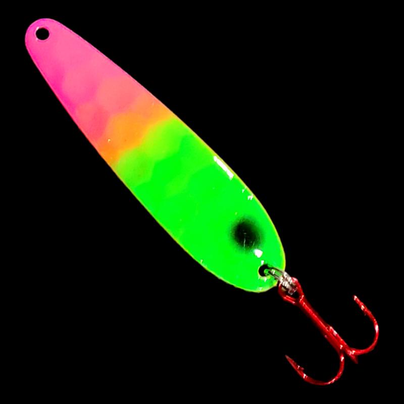 Bago Lures Pink Lime Attack Walleye Whisperer Flutter Spoon.