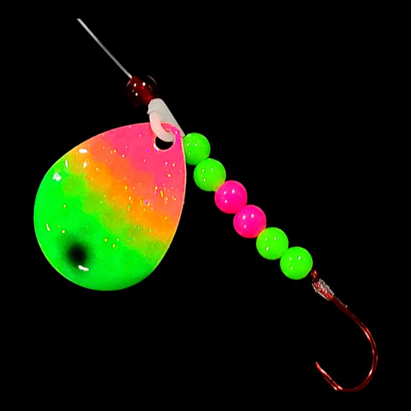 Bago Lures Pink Lime Attack Walleye Whisperer Spinner Rig.