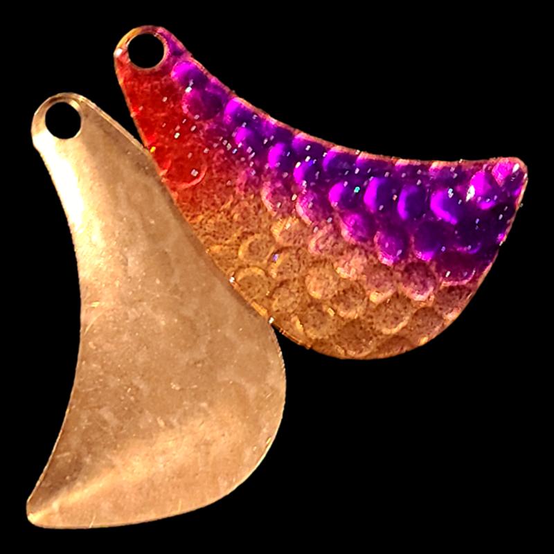 Bago Lures Purple Shiner Walleye Whisperer Hatchet Spinner Blade with copper back.