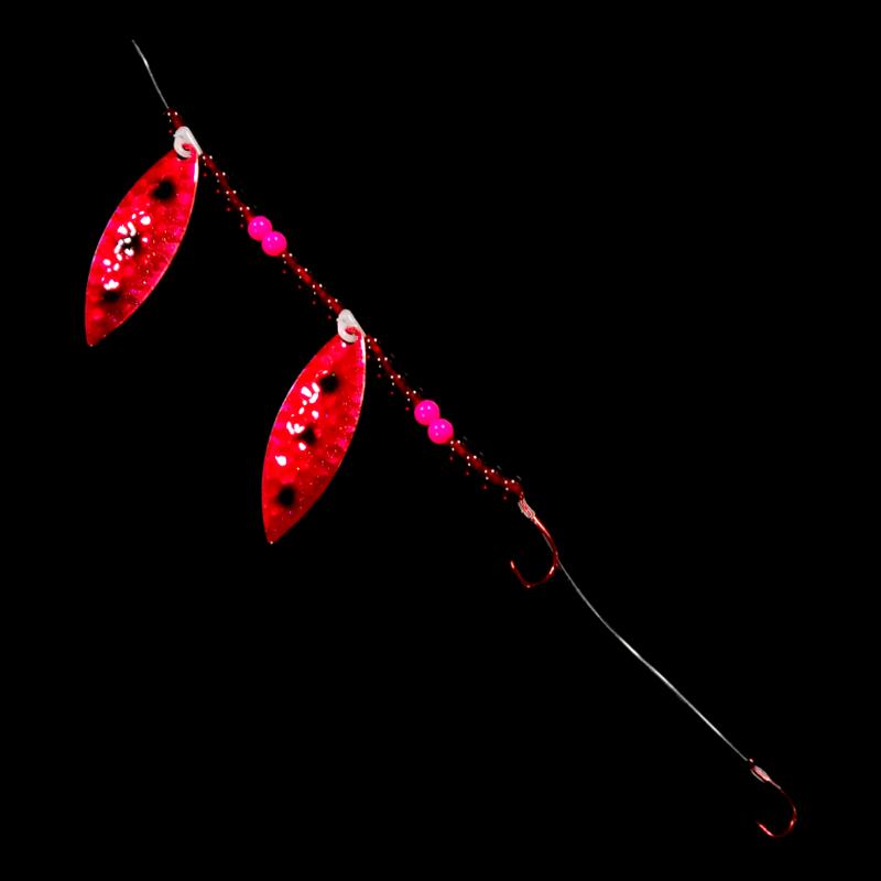 Bago Lures Shrimp Walleye Whisperer Tandem Willow Leaf Blade Crawler Harness.