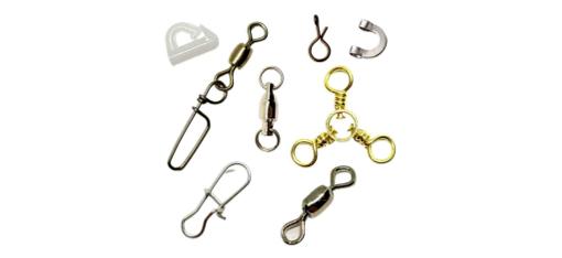 High-quality terminal tackle collection at Bago Lures featuring quick-change snaps, folded clevises, and ball bearing swivels.