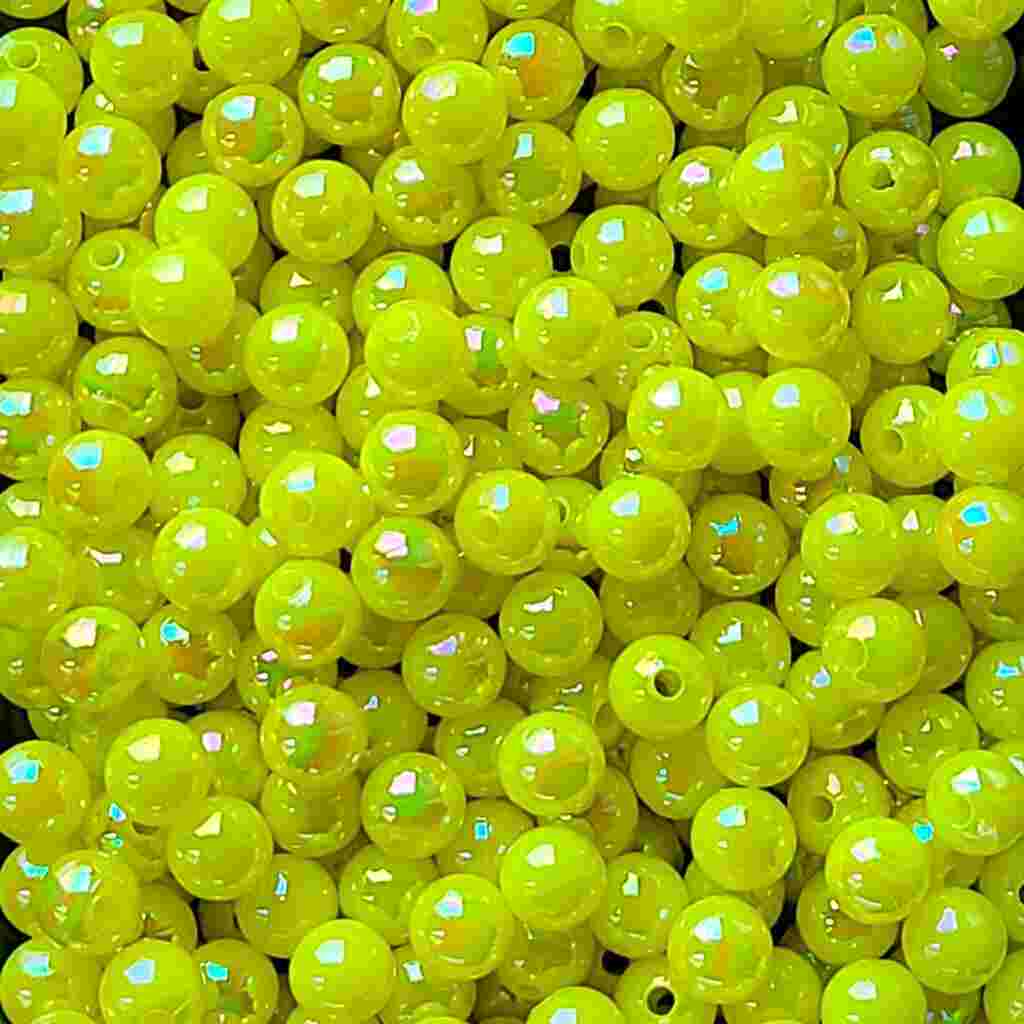 Bago Lures 6mm Solid Iridescent Chartreuse Round Beads.