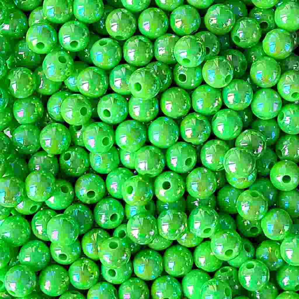 Bago Lures 6mm solid iridescent green round beads.