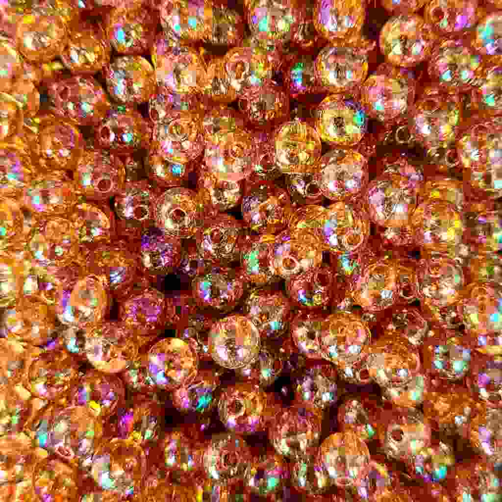 Bago Lures 6mm transparent iridescent brown round beads.