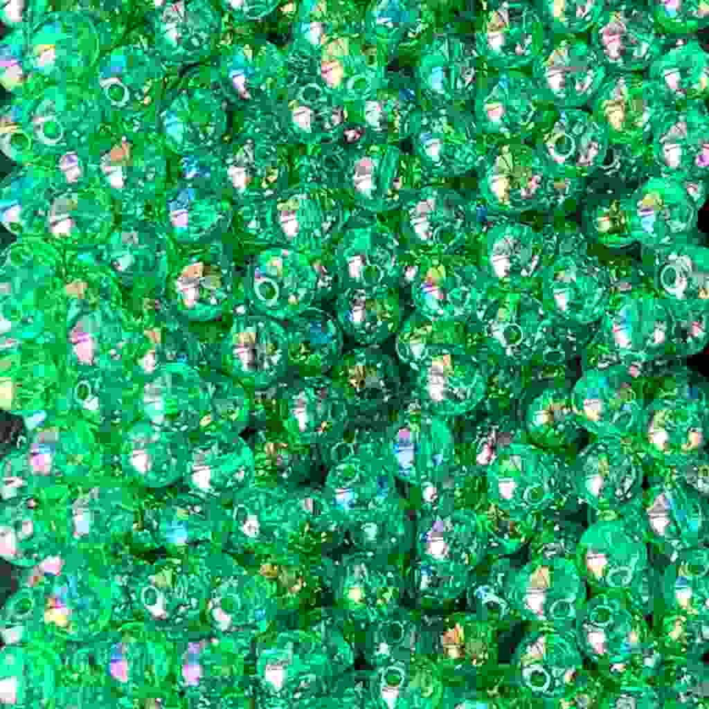 Bago Lures 6mm transparent iridescent green round beads.