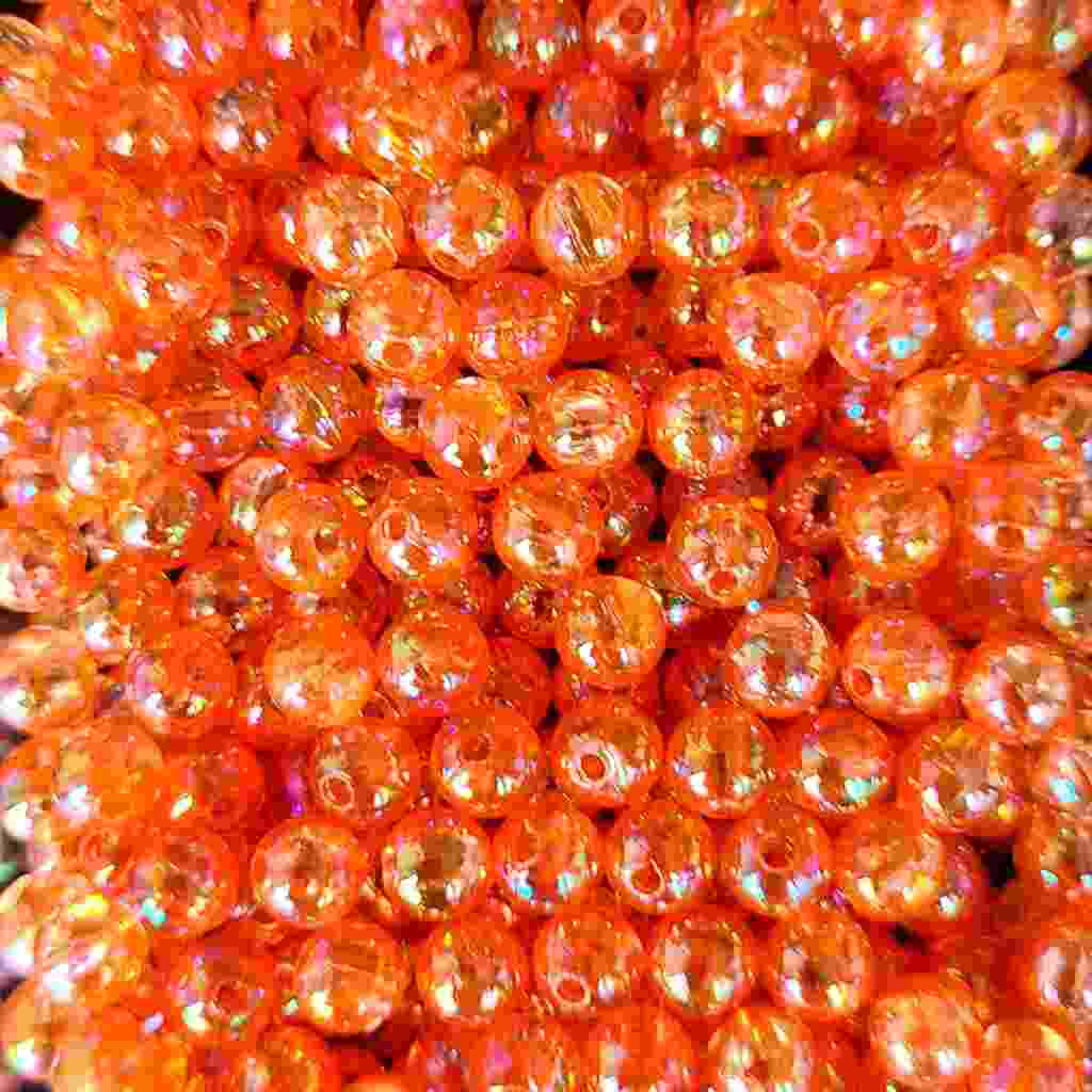 Bago Lures 6mm transparent iridescent orange round beads.
