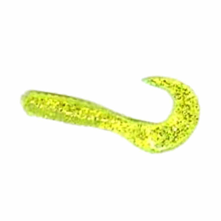 Action Bait Curly Grubs in Chartreuse Glitter.