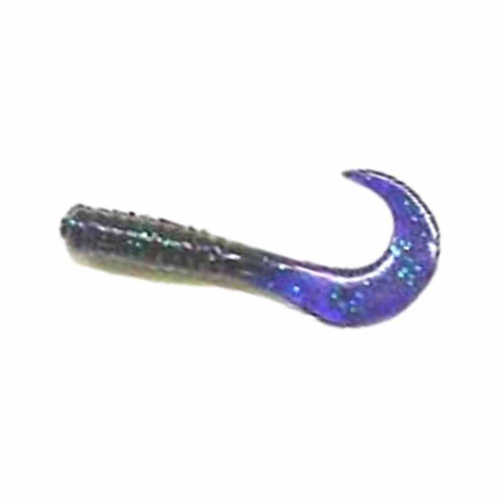Action Bait Curly Grubs in Electric Blue Grape.