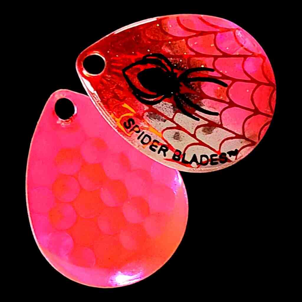 Bago Lures Antifreeze Pink Clown Colorado Blade with antifreeze pink back.