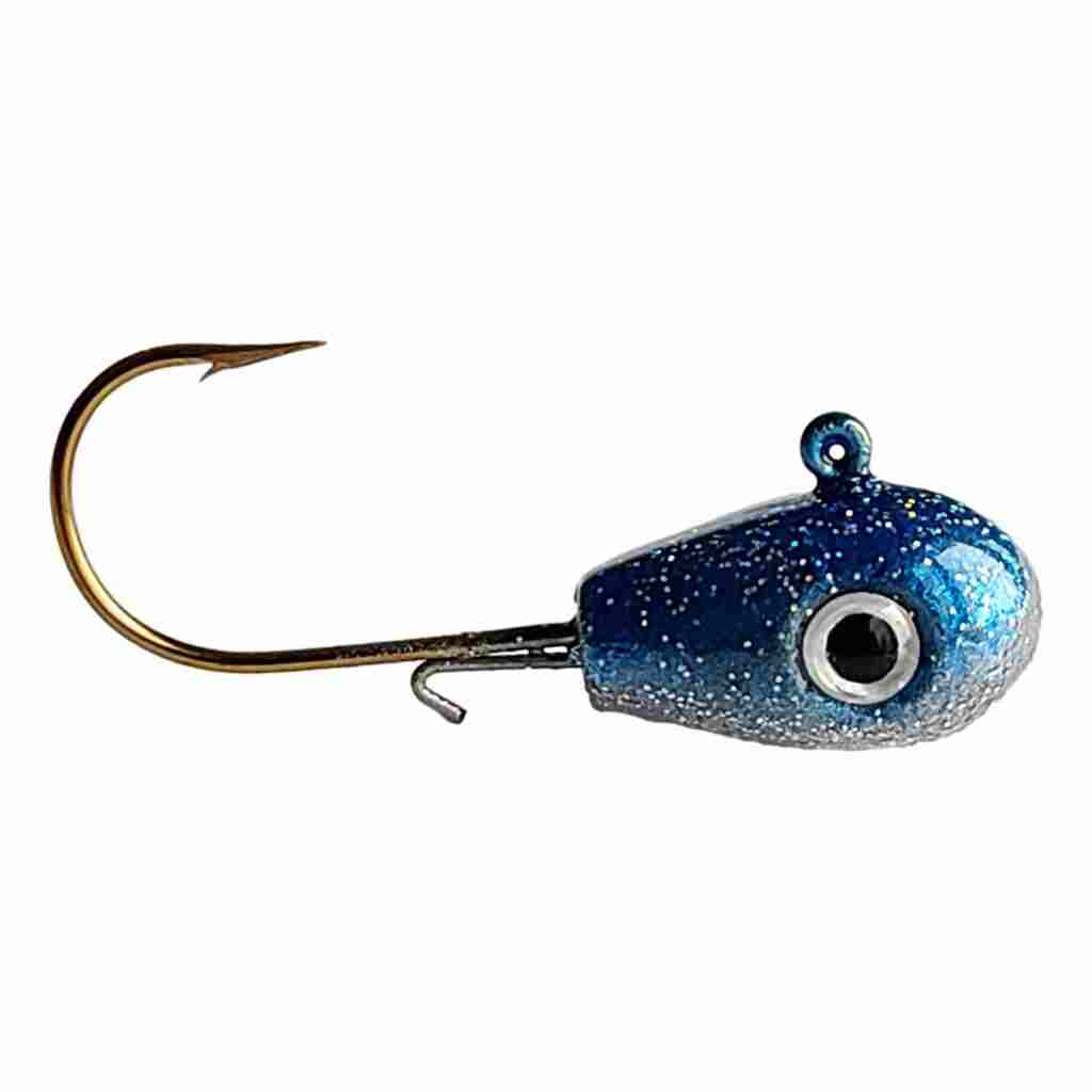 Bago Lures Trophy Chaser Teardrop Walleye Jig in Blue Chrome color pattern.