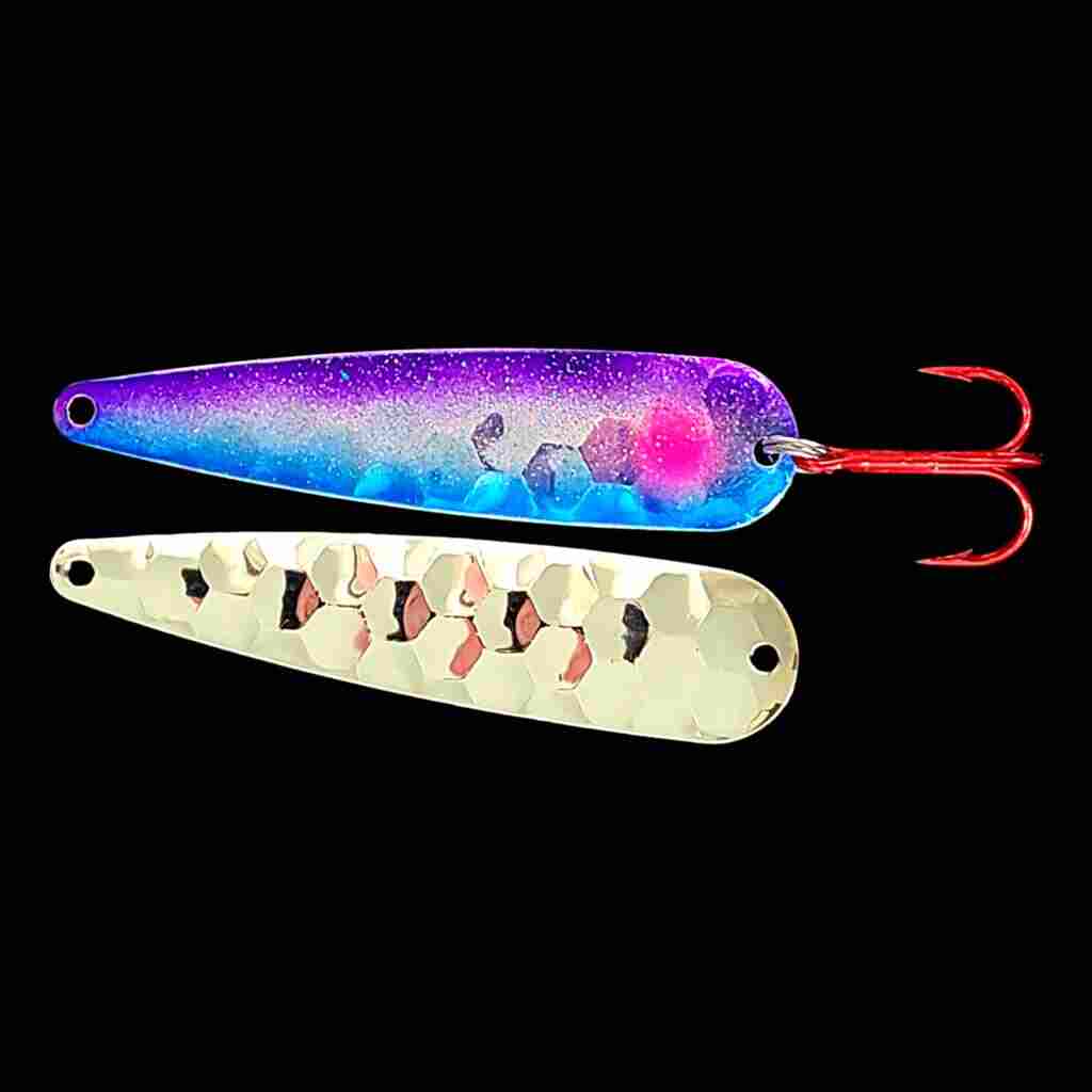 Bago Special trolling flutter spoon with silver back.