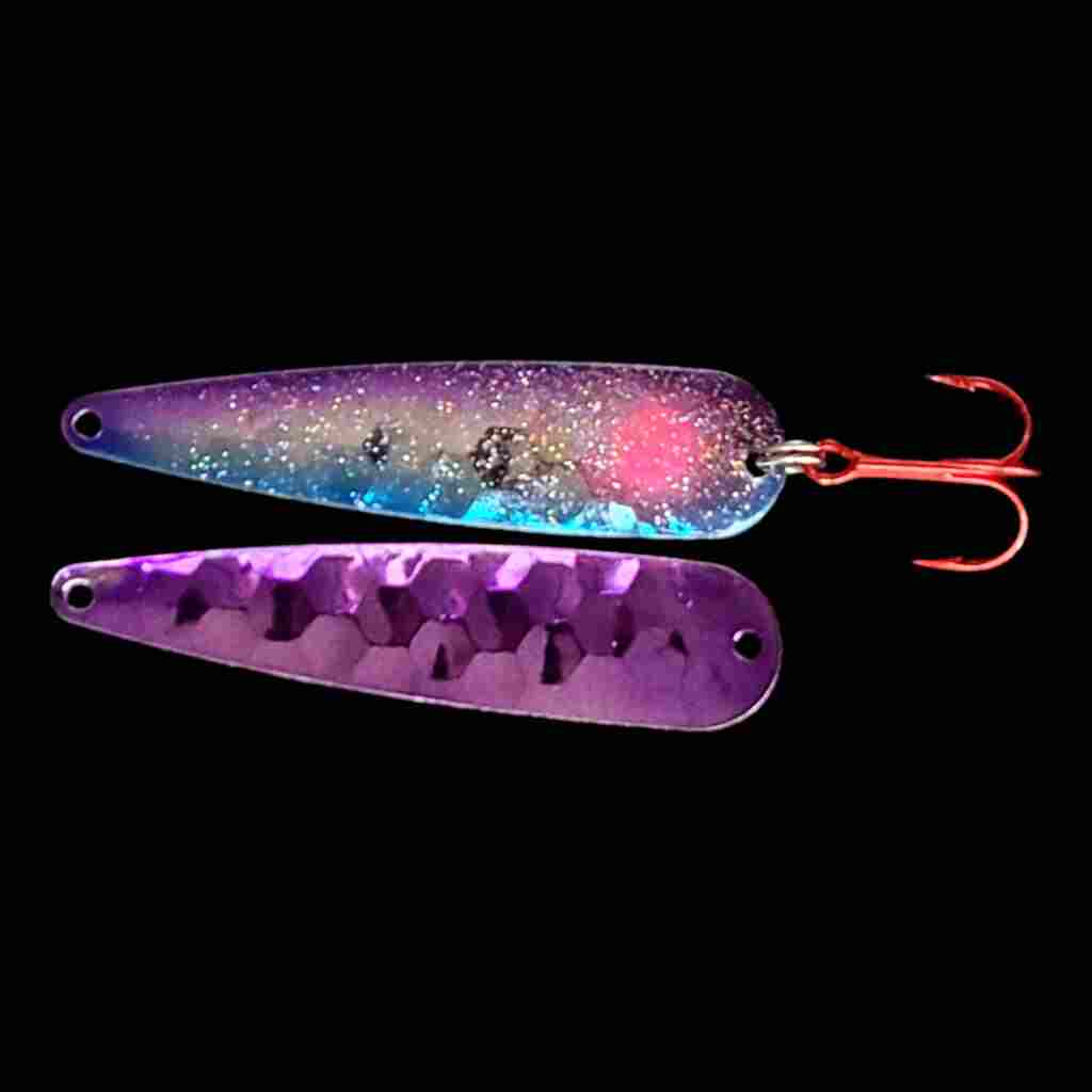 Bago Special trolling flutter spoon with Purple Back.
