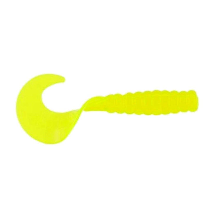 Chartreuse Berkley Powerbait Power Grub soft plastic fishing lure.