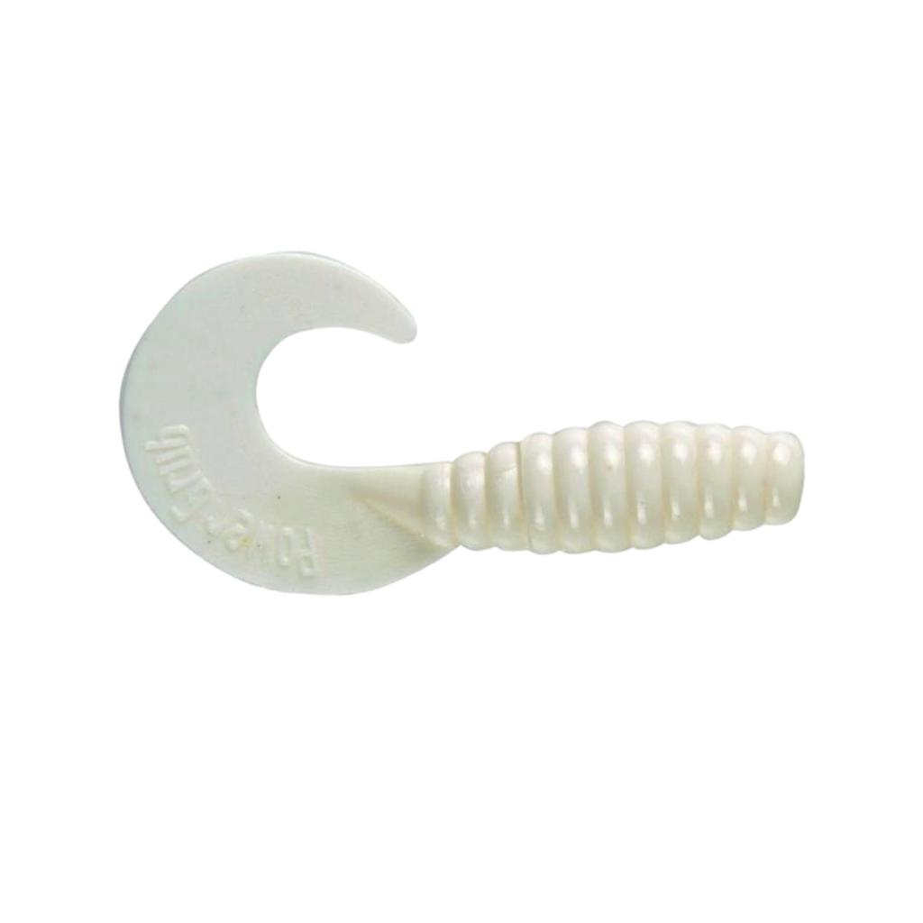 White Berkley Powerbait Power Grub soft plastic fishing lure.