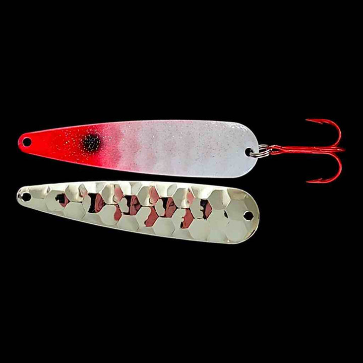 Bloody Nose Trolling Flutter Spoon with silver back.