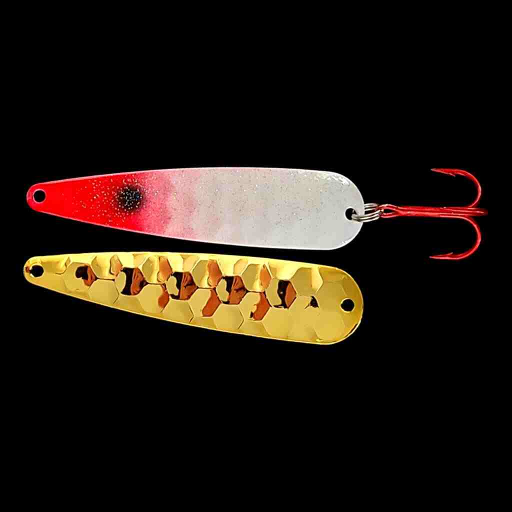 Bloody Nose Trolling Flutter Spoon with gold back.