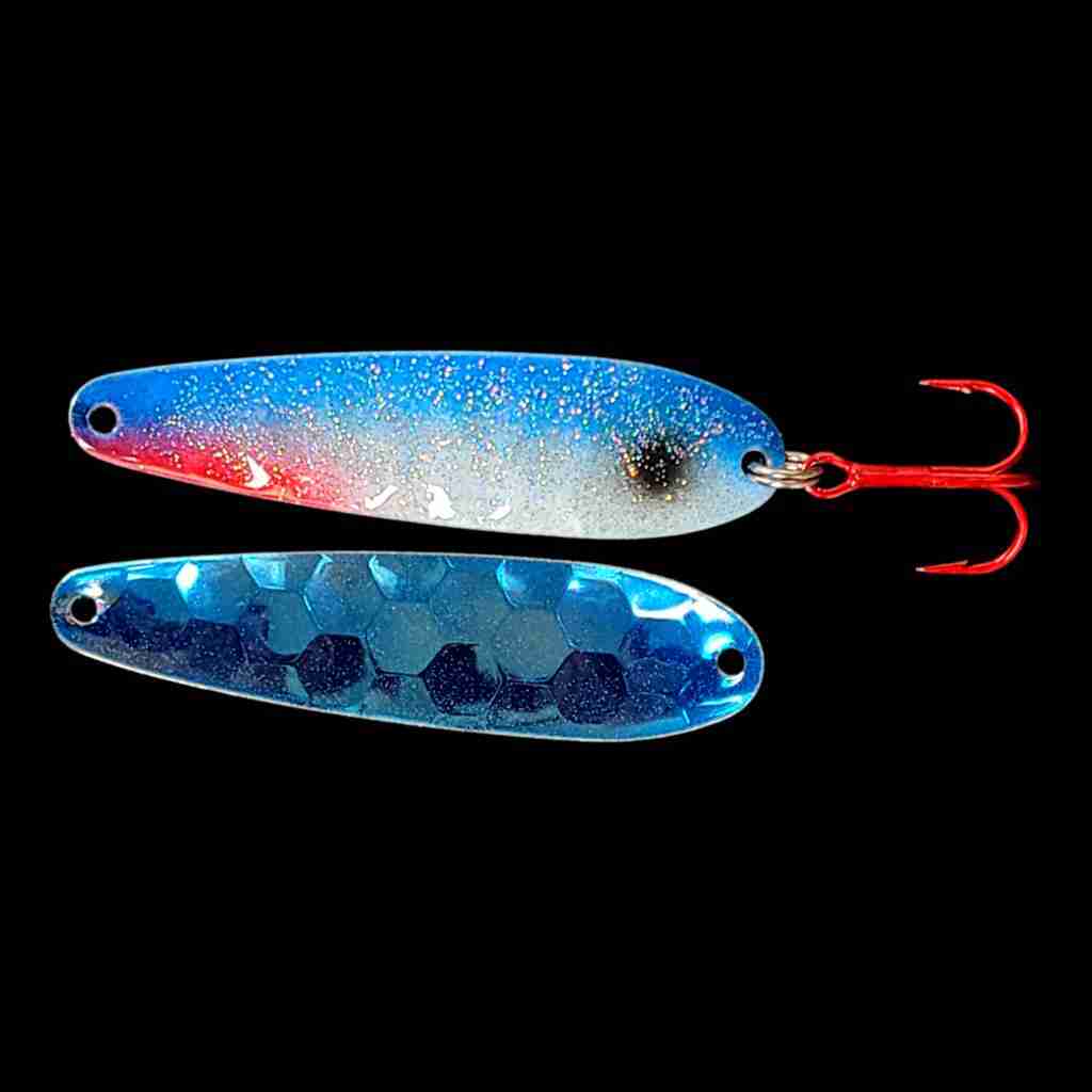 Bago Lures Blue Shad Flutter Spoon with blue back.