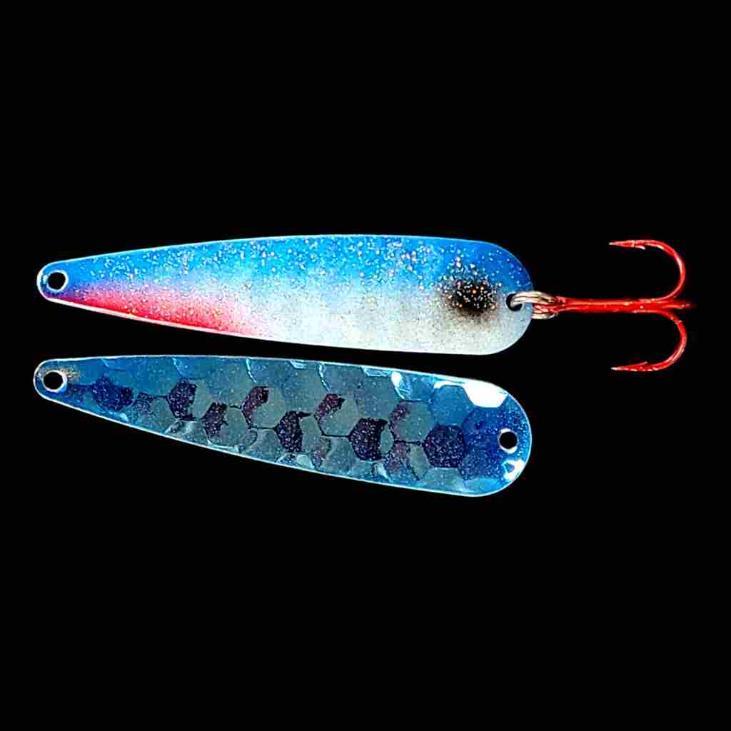 Bago Lures Blue Shad Trolling Flutter Spoon with blue back.