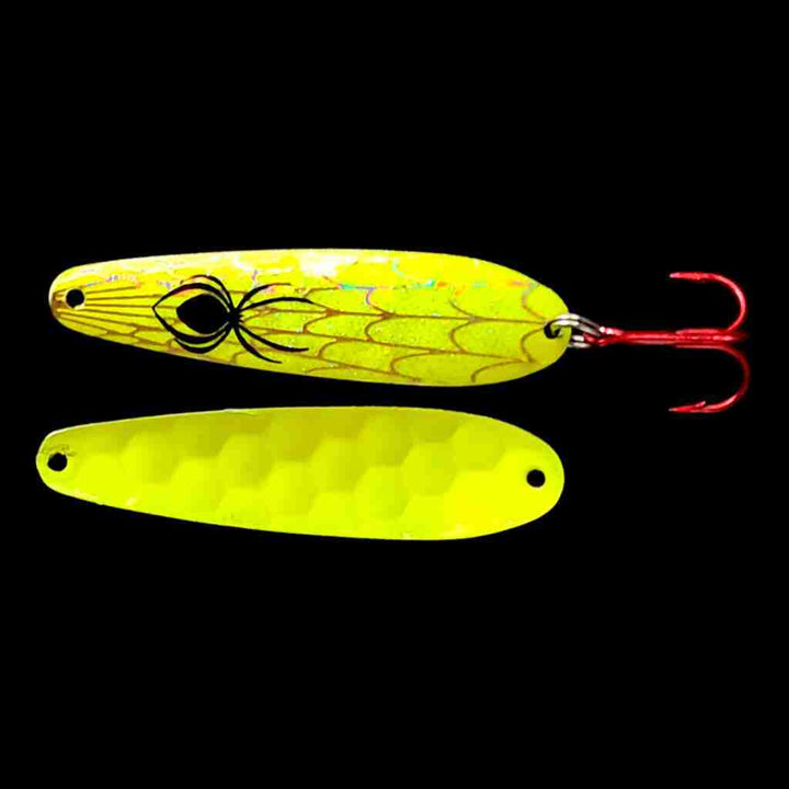Bago Lures Chartreuse Yellow Walleye Flutter Spoon with Yellow Back.