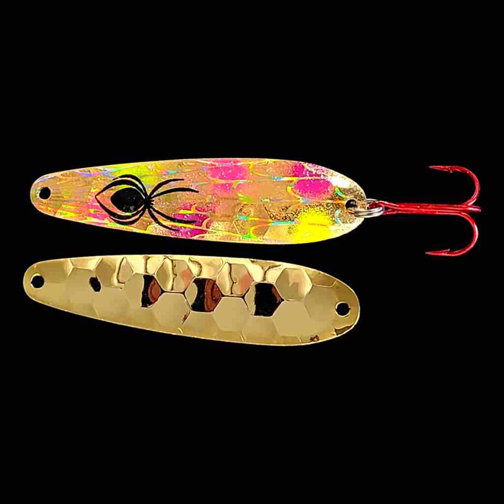 Bago Lures Confusion Walleye Flutter Spoon with gold back.