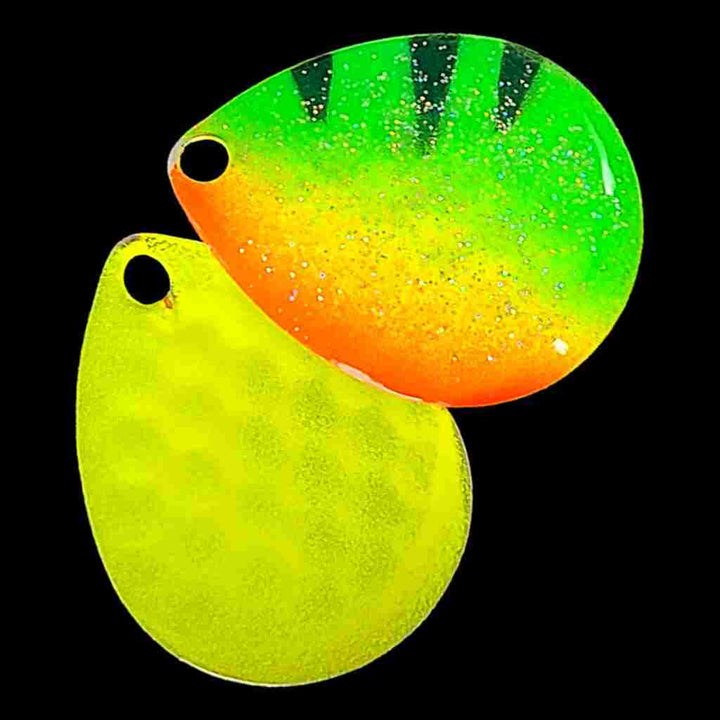 Bago Lures Firetiger Walleye Whisperer Deep Cup Colorado Spinner Blade with Hot Yellow Back.