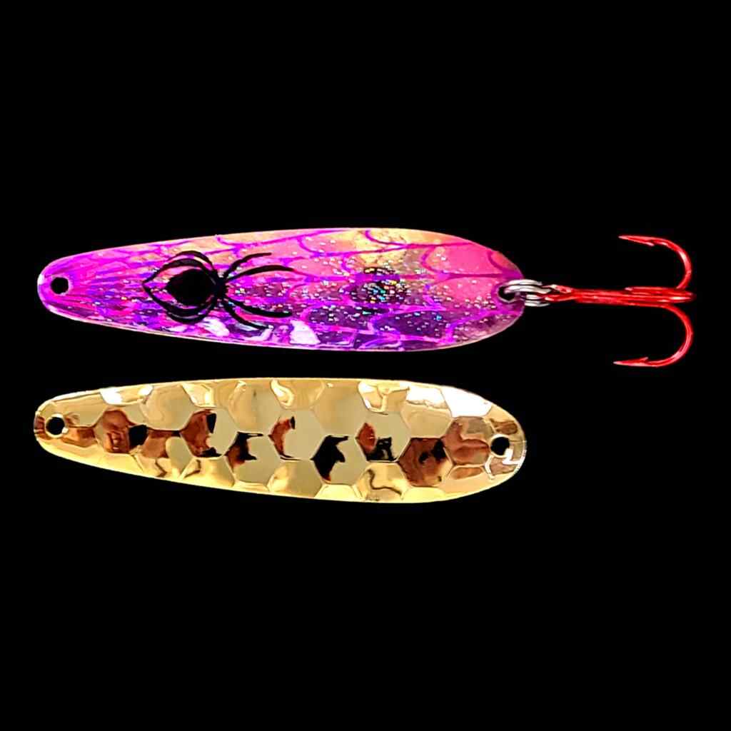 Bago Lures Grape Jelly Flutter Spoon with gold back.