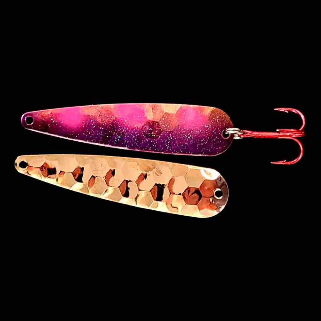 Grape Jelly Trolling Flutter Spoon with copper back.