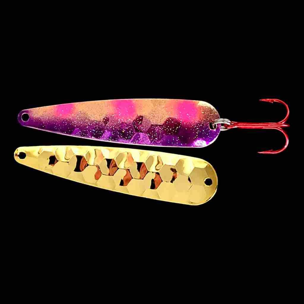 Grape Jelly Trolling Flutter Spoon with gold back.