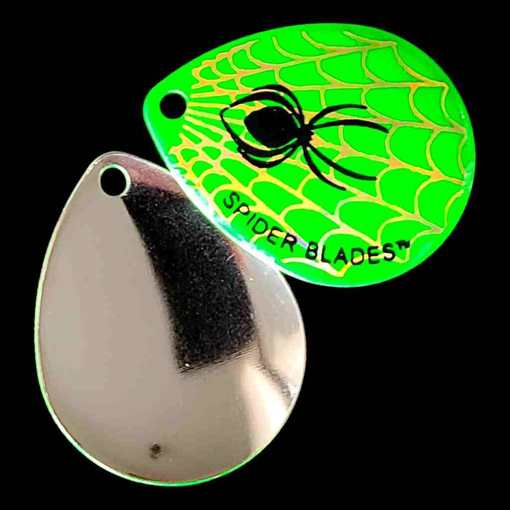 Bago Lures Hot Green Colorado Blade with nickel back.