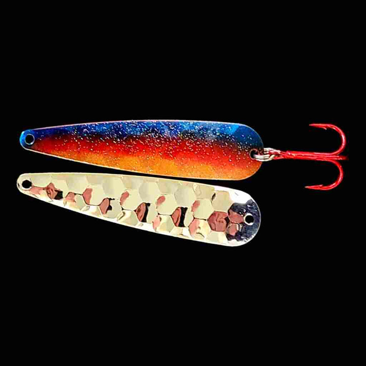 Metallic Superman Trolling Flutter Spoon with silver back.