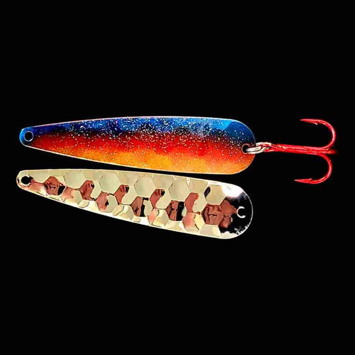 Metallic Superman Trolling Flutter Spoon with nickel back.