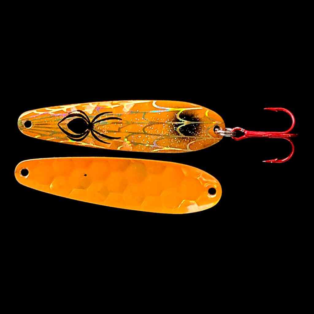 Bago Lures Orange Crush Flutter Spoon with orange back.