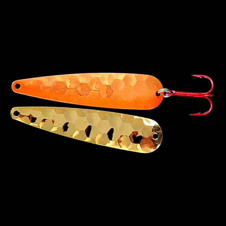Orange Flash Trolling Flutter Spoon with gold back.
