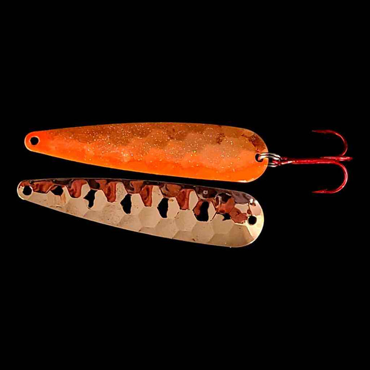Orange Flash Trolling Flutter Spoon with copper back.
