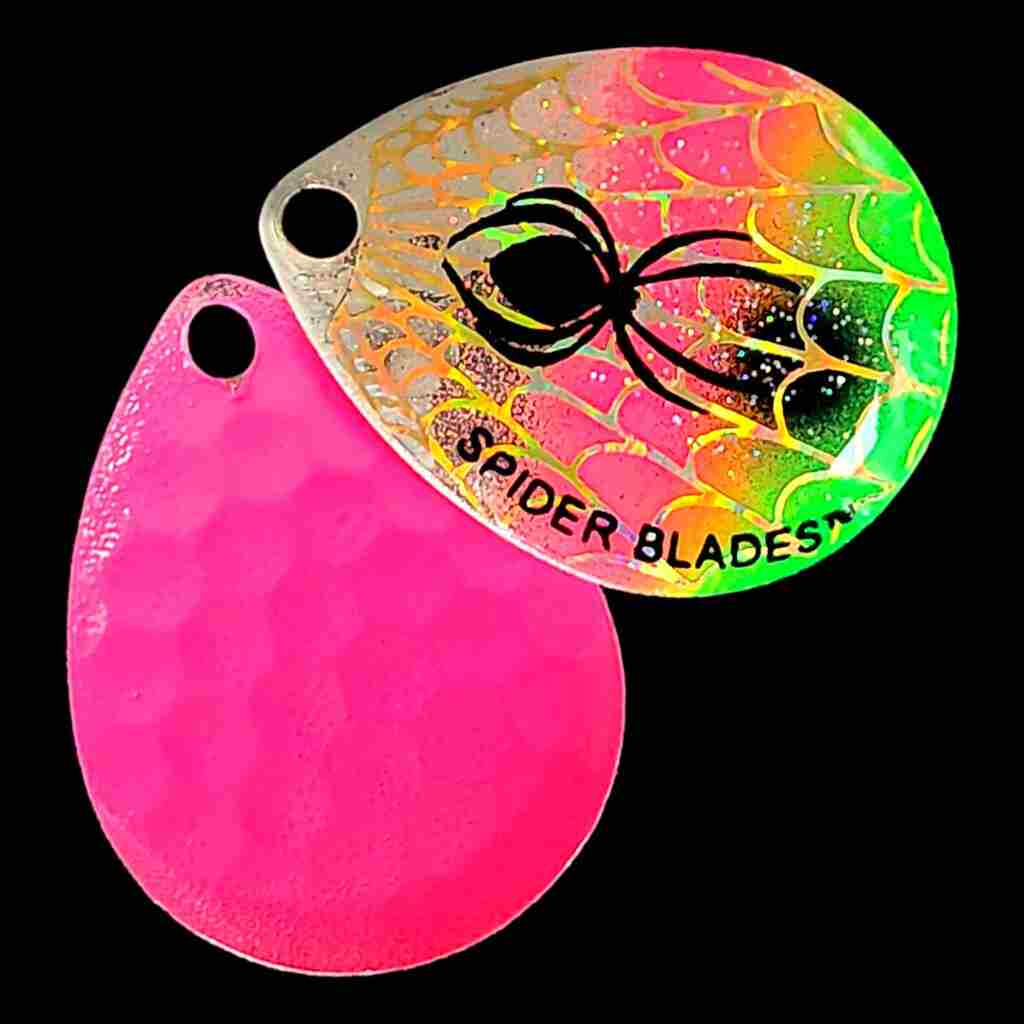 Bago Lures Pink Lime Colorado Blade with hot pink back.