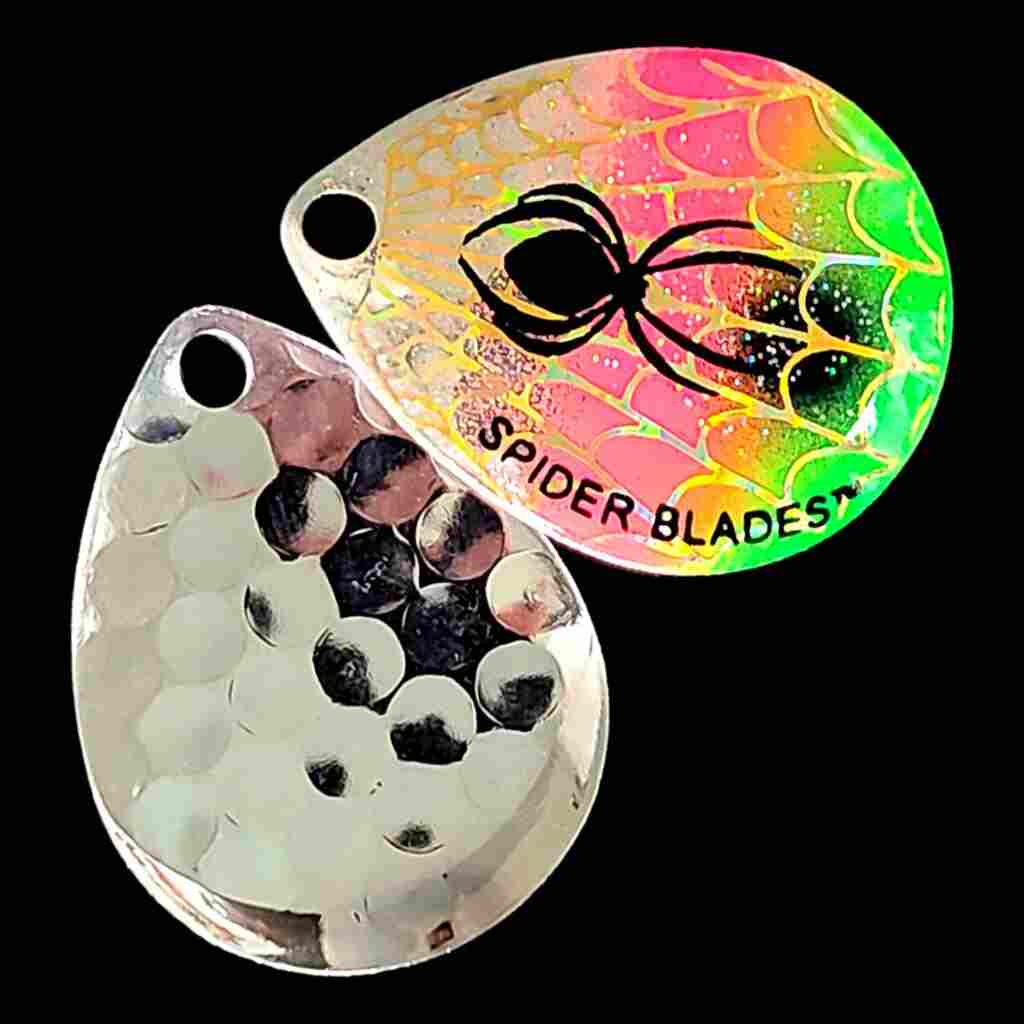 Bago Lures Pink Lime Colorado Blade with silver back.