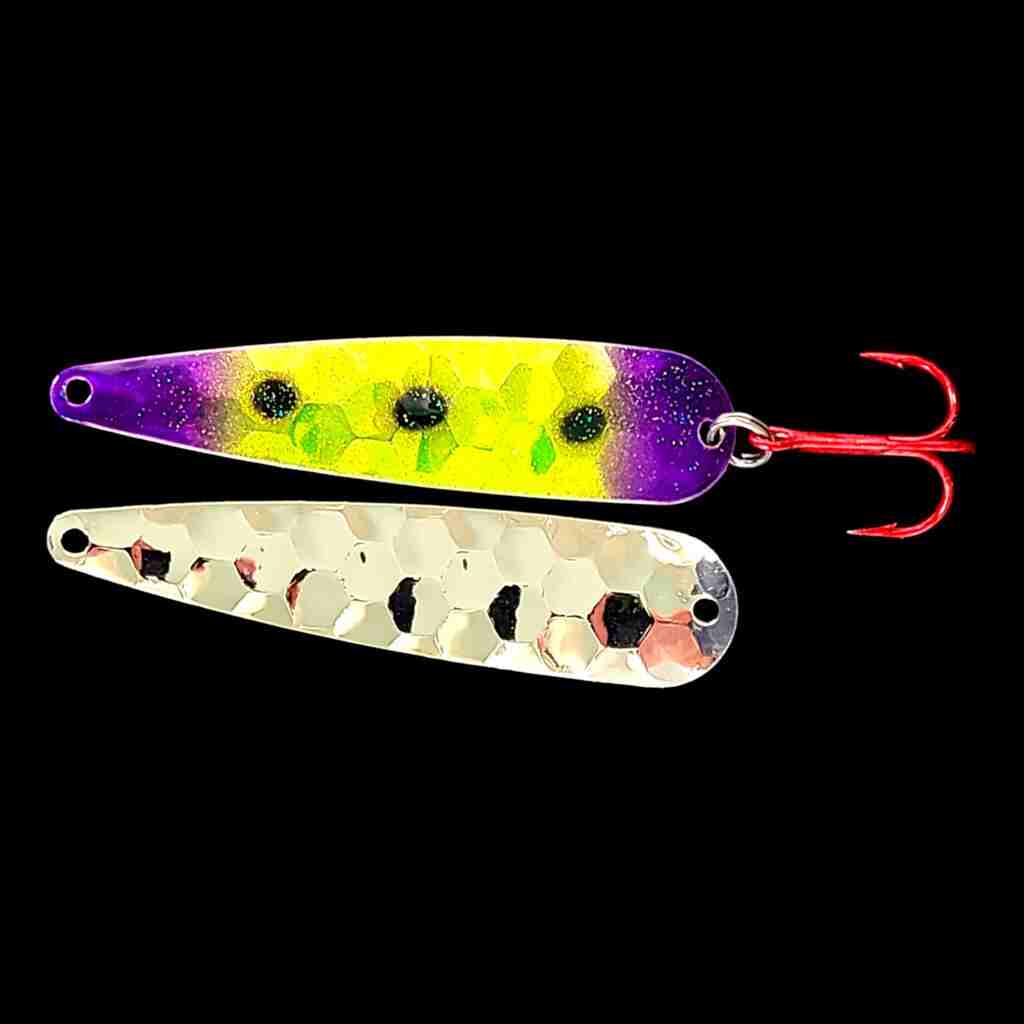 Purple Freeze Trolling Flutter Spoon with silver back.