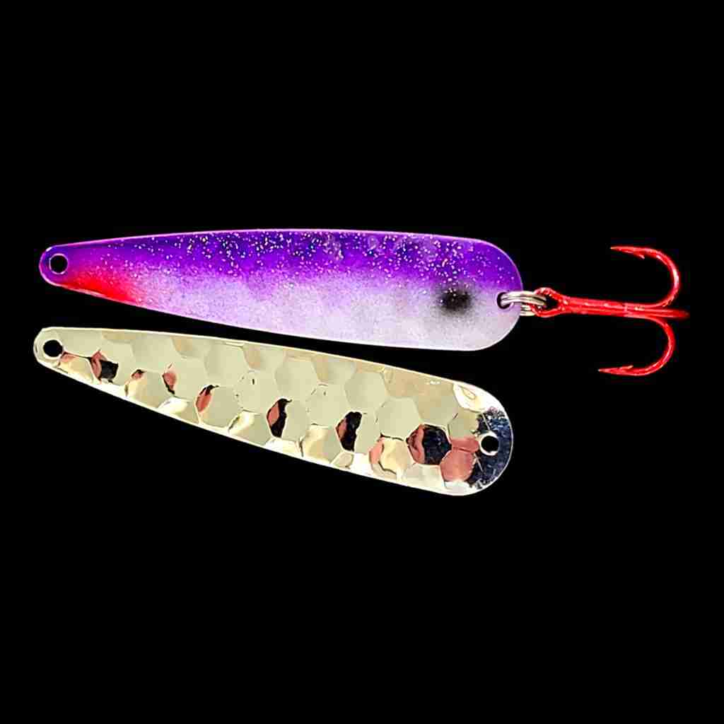 Purple Shad Trolling Flutter Spoon with silver back.