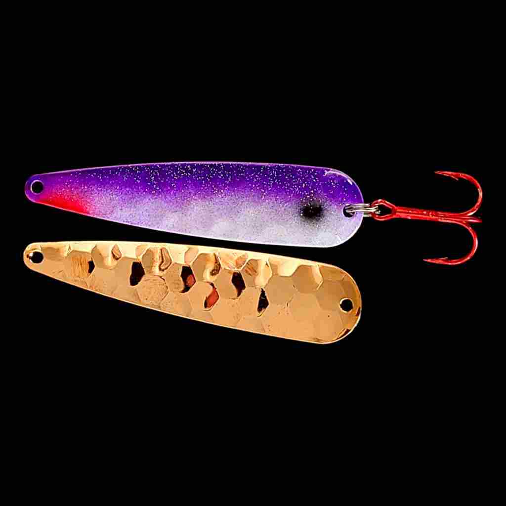 Purple Shad Trolling Flutter Spoon with copper back.
