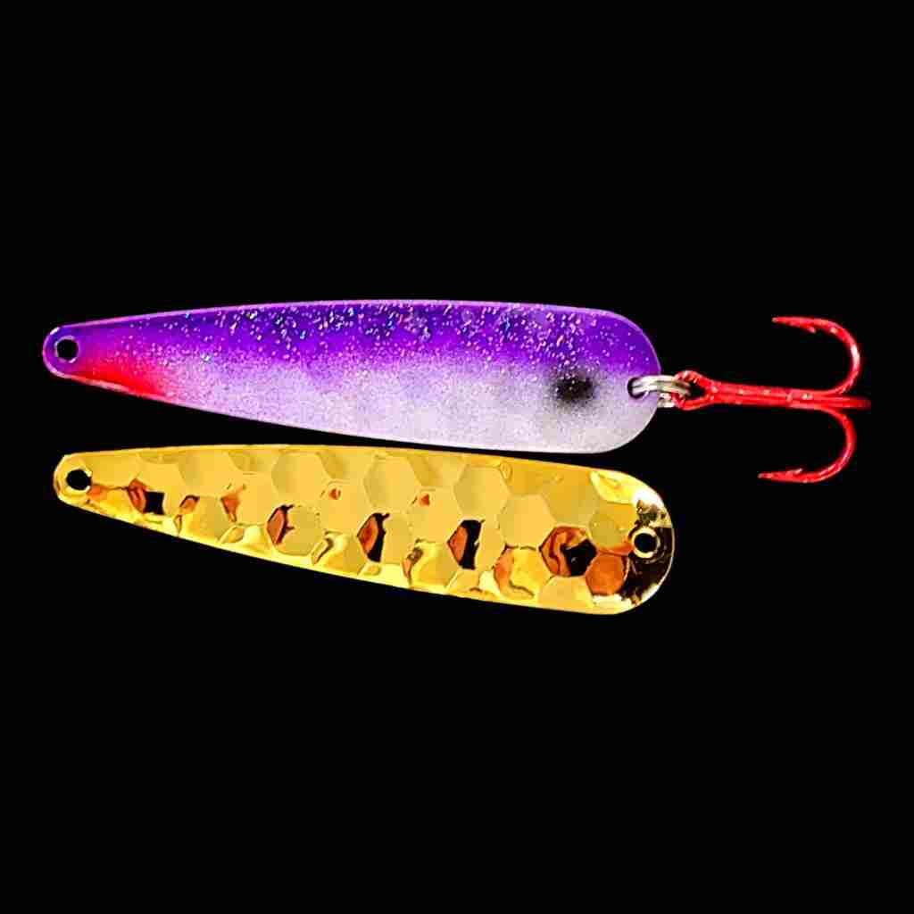 Purple Shad Trolling Flutter Spoon with gold back.