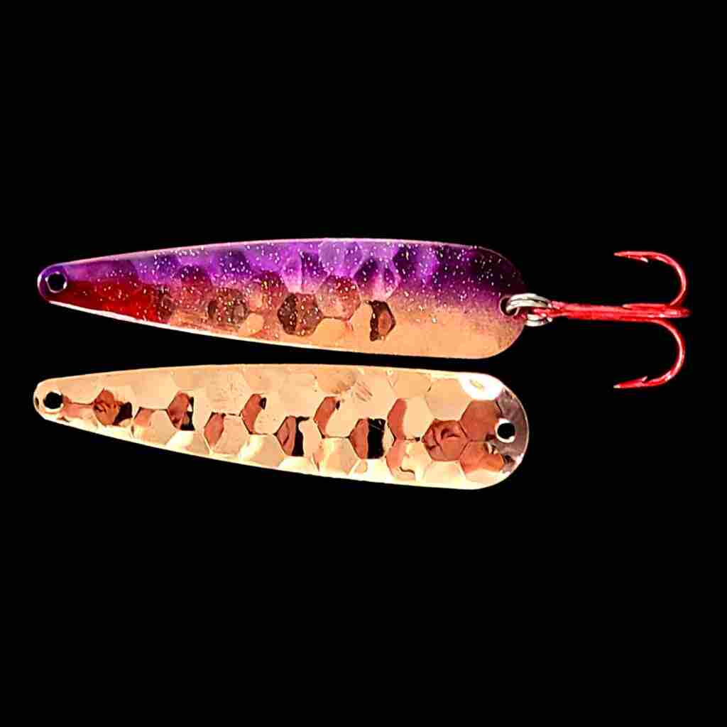 Purple Shiner Trolling Flutter Spoon with copper back.
