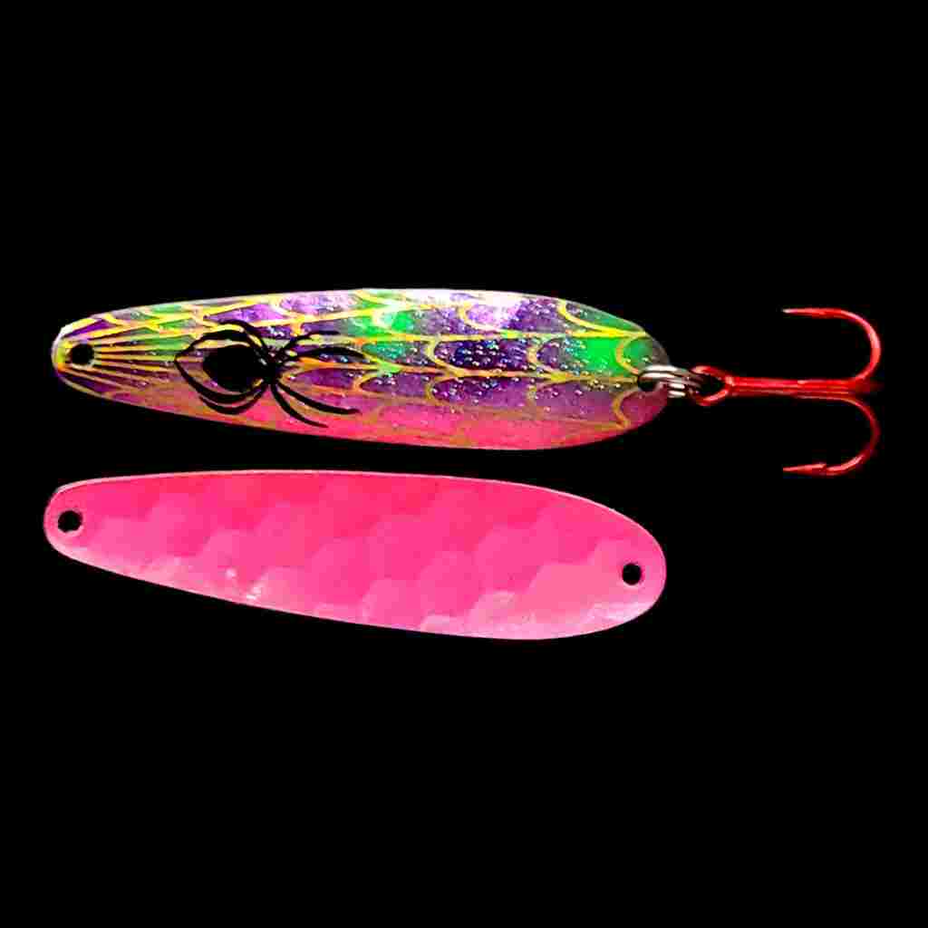 Bago Lures Reverse Muffin Walleye Trolling Flutter Spoon with Hot Pink Back.