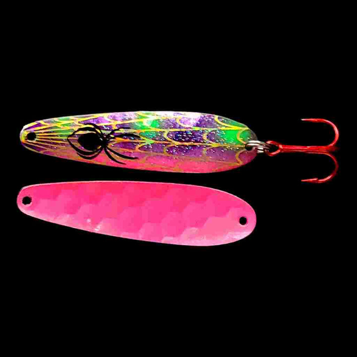 Bago Lures Reverse Muffin Walleye Trolling Flutter Spoon with Hot Pink Back.