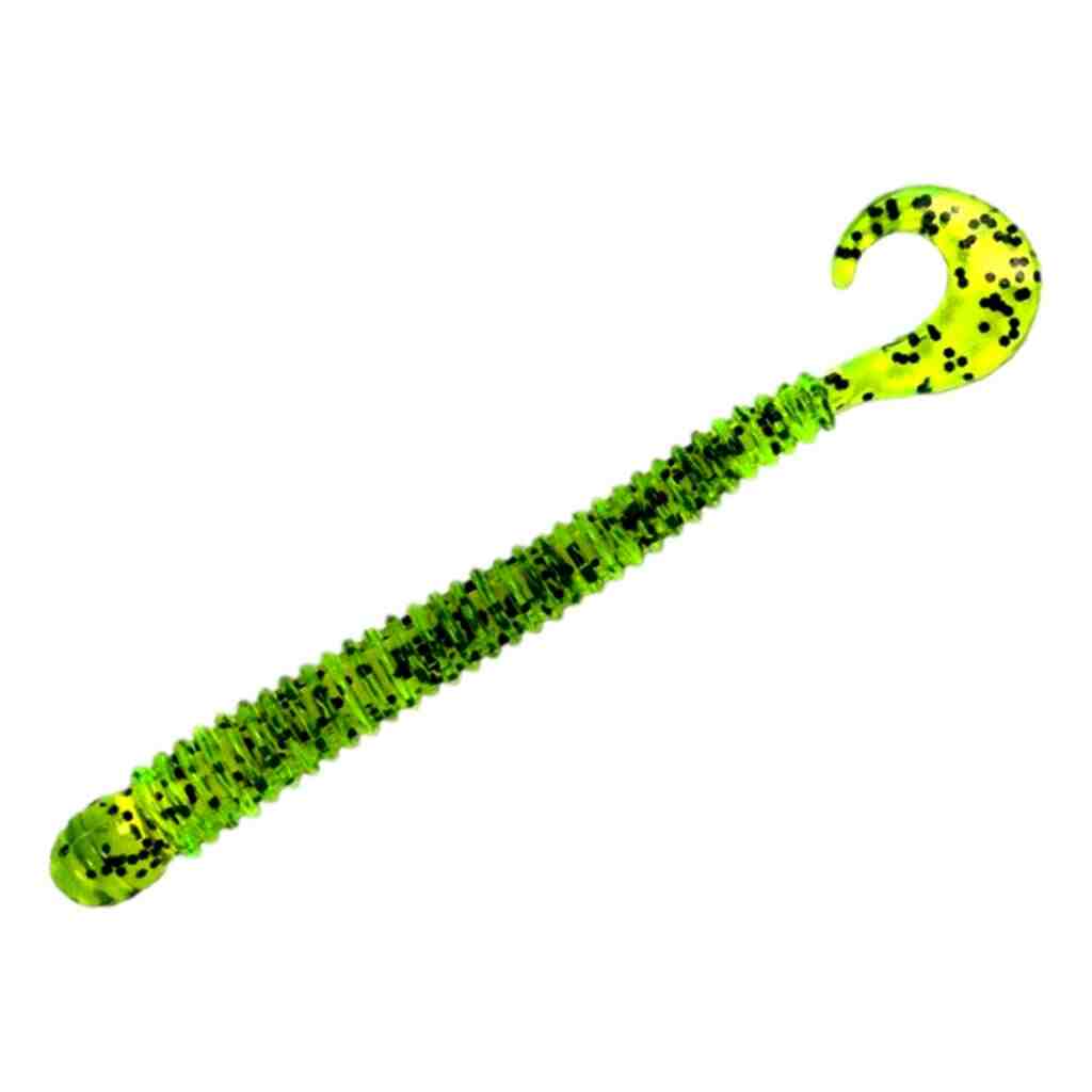 Chartreuse Pepper Ring Worm soft plastic fishing lure for Walleye and Bass.