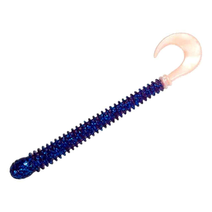 Electric Blue with Pearl Tail Ring Worm soft plastic fishing lure for Walleye and Bass.