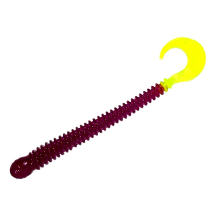 Purple Chartreuse Ring Worm soft plastic fishing lure for Walleye and Bass.